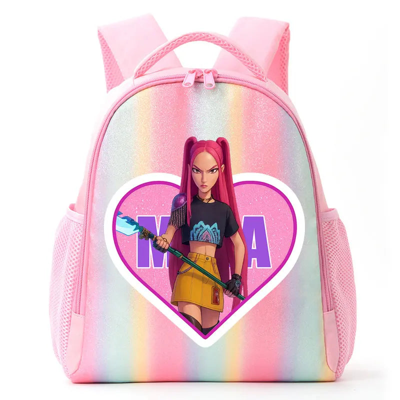 For K-Pop Demon Hunters Student Rainbow Backpack Anime Accessories HUNTR/X Rumi Mira Zoey Schoolbag Children's Birthday Gifts