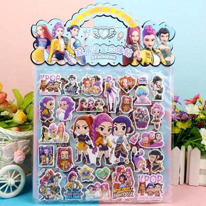Anime Kpop Demon Hunters Cartoon Double Layered 3D Bubble Stickers DIY Laptop Phone Fridge Handbook Journaling Decor Stickers