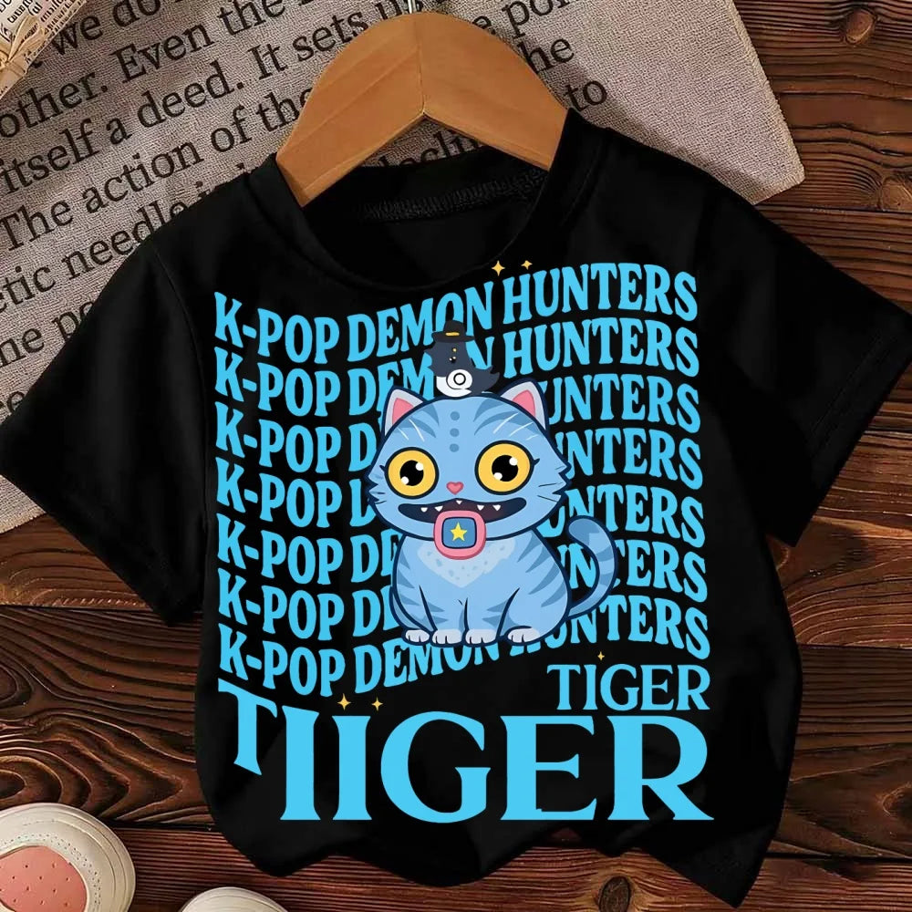 Kpop Demon Hunter HuntrX Children Top Korean Anime Print Kids Short Sleeve T-shirt Girls Clothing Casual O-Neck Shirt for Child
