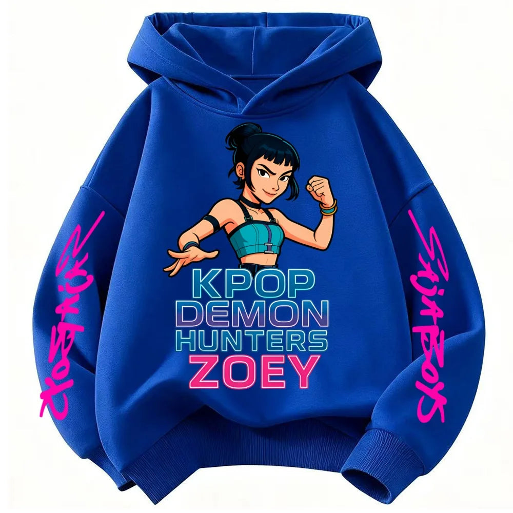 Rumi Cute KPop Demon Hunter Cartoon Girls Hooded Sweatshirt Warm Children's Wave Fashion Casual Tops Casual Black Pink Clothing