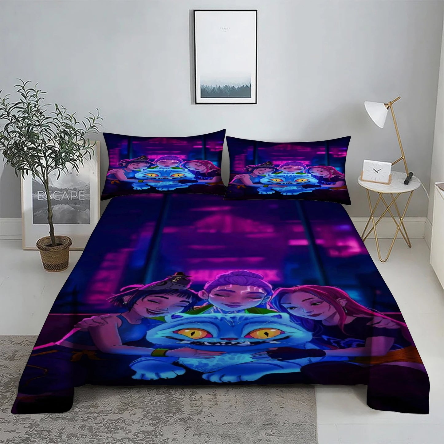 K-Pop D-Demon Hunters 3D Digital Flat sheet set Printing Bedroom Bed Sheet Pillowcase Bedding Kit for Home Decor