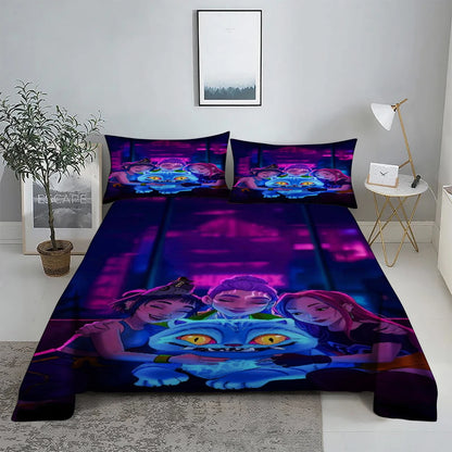 K-Pop D-Demon Hunters 3D Digital Flat sheet set Printing Bedroom Bed Sheet Pillowcase Bedding Kit for Home Decor
