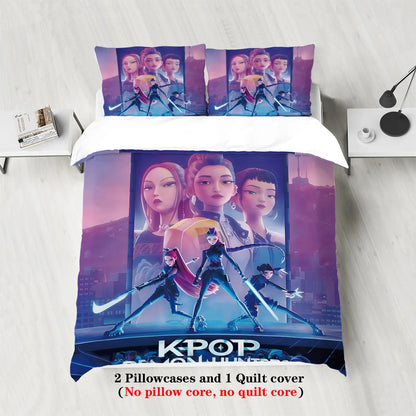 K-Pop Demon Hunters Themed Bedding Set Colorful Print Polyester Student Dormitory Bed Sheet Duvet Cover Kid Gift Home Textile