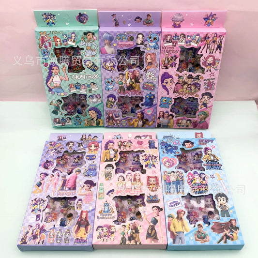 100PCS Kpop Demon Hunters Transparent Stickers Gift Box, Cute Journal & Scrapbook DIY Aesthetic Sticker Set for Fans