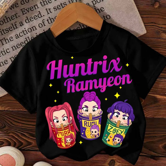 Fashion Korean Kids T-Shirt Girls Boys Clothing Kpop Demon Hunter HuntrX Graphic Short Sleeve Tees Tops Harajuku Child Clothes