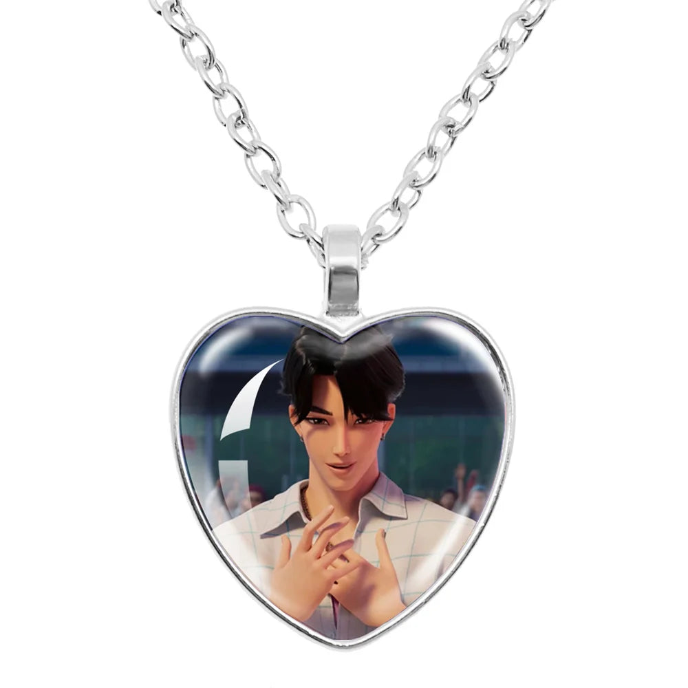 Rumi Zoey Mira Heart Glass Pendant Necklaces KPop Demon Hunters sajaboy Charm Necklace Fans Jewelry Accessories Cosplay Gift