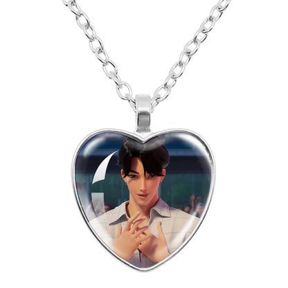 Rumi Zoey Mira Heart Glass Pendant Necklaces KPop Demon Hunters sajaboy Charm Necklace Fans Jewelry Accessories Cosplay Gift