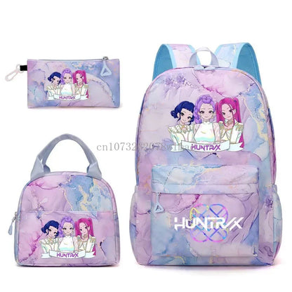 3pcs K-pop Demon Hunters Backpacks Cartoon Anime Schoolbag with A Lunch Bag Waterproof Kids Knapsacks Gifts for Student Rucksack