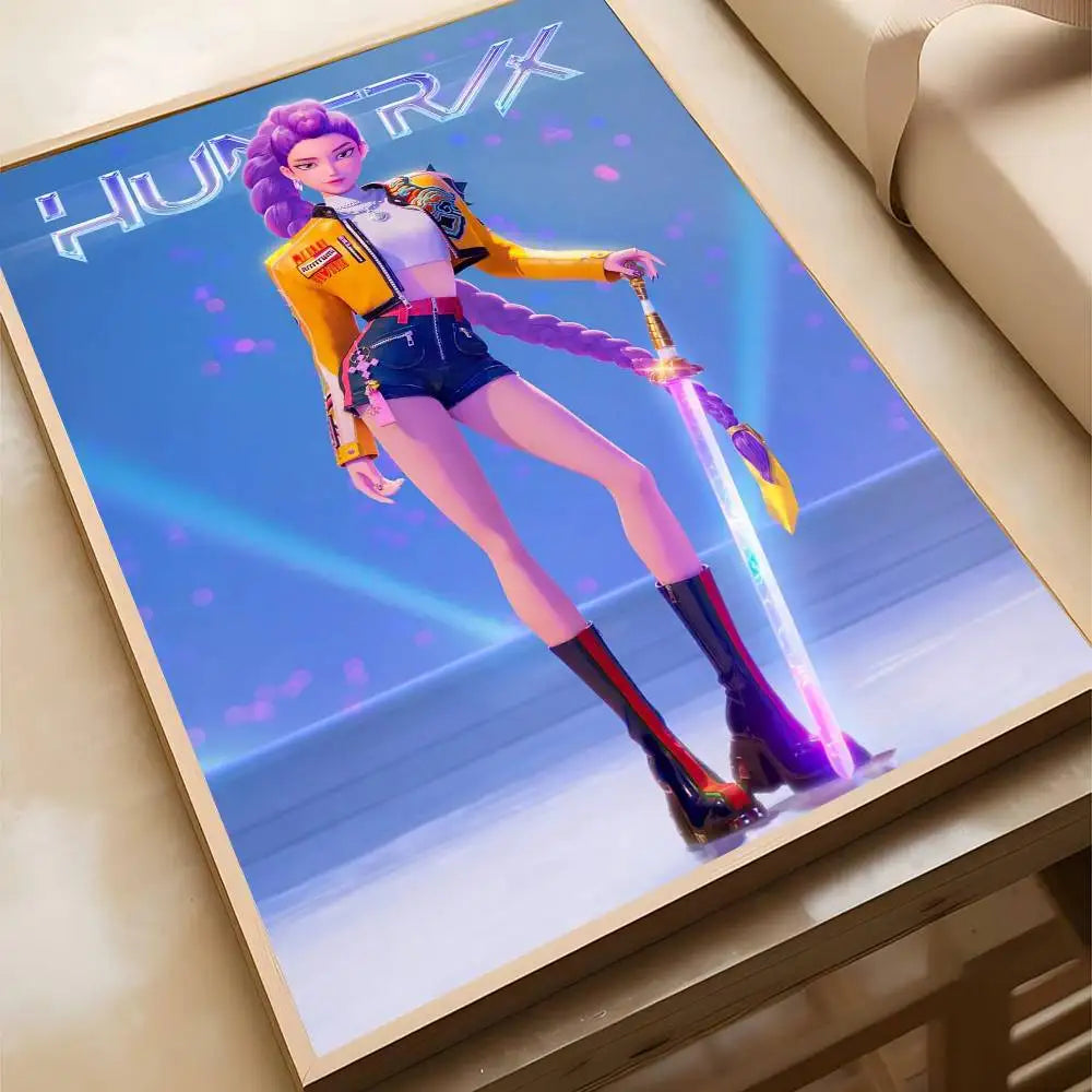 K-pop D-Demon Hunters Anime Poster Self-adhesive Art Waterproof Paper Sticker Coffee House Bar Room Wall Decor