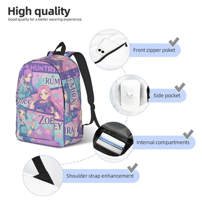 Huntrix Girls Kpop Demon Hunter Rumi Mira Zoey Retro Backpack Teen Large Backpacks Polyester Casual School Bags Travel Rucksack