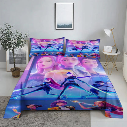 K-Pop D-Demon Hunters 3D Digital Flat sheet set Printing Bedroom Bed Sheet Pillowcase Bedding Kit for Home Decor