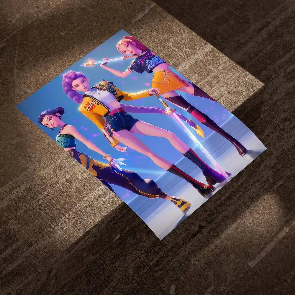 K-KPop Demon Hunter Poster Self-adhesive Art Waterproof Paper Sticker Coffee House Bar Room