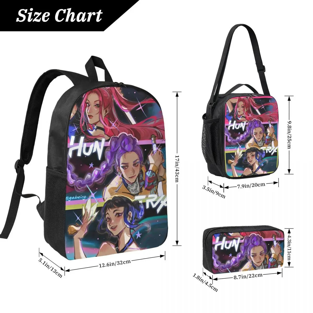 3Pcs Huntri Girl Group K-pop Demon Hunters Backpack Set for Boy Girl Pen Bags Bookbag Sets with Lunch Box For School Knapsack