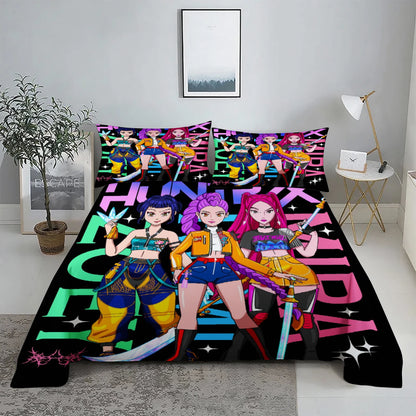 K-Pop D-Demon Hunters 3D Digital Flat sheet set Printing Bedroom Bed Sheet Pillowcase Bedding Kit for Home Decor