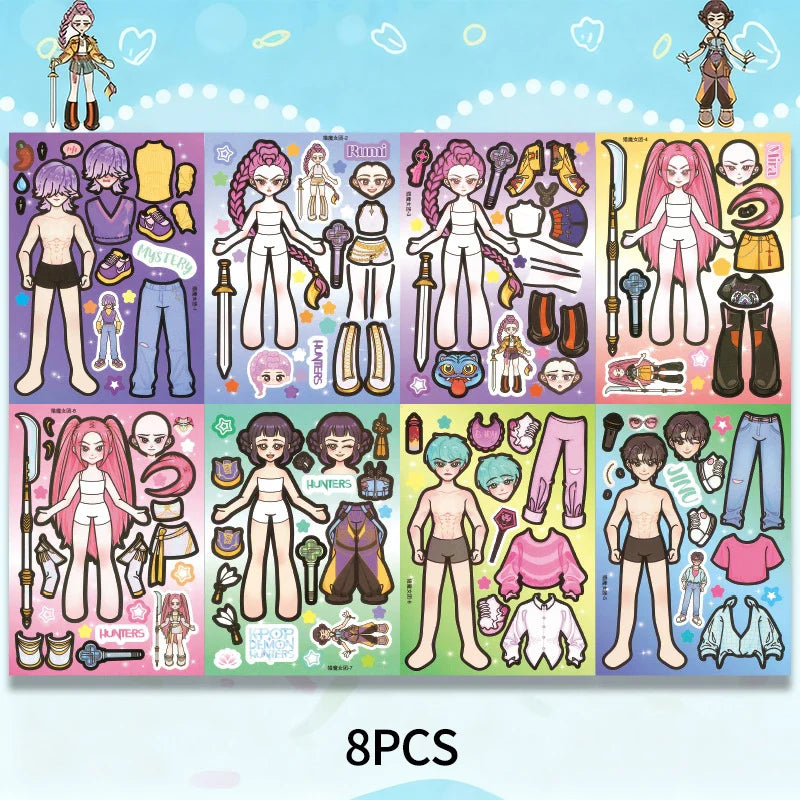 6-16 Sheets Funny Kpop Demon Hunters Make A Face Puzzle Stickers Kid DIY Game Children Education Toy Gift Xmas Newyear Gifts