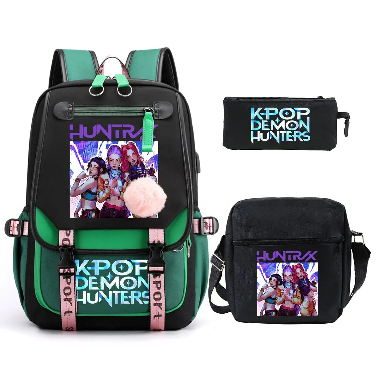 KPop Demon Hunters Backpack Shoulder Bag Pencil Case Three Piece Set Children Fashion Casual SchoolBag Saja Boys Travel Backpack