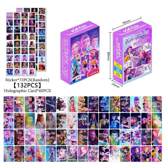 132PCS K-POP Demon Hunters Huntrix Photocards Stickers Anime Collectible Set for Fans of K-POP Merch/Trading Cards Kids Gifts