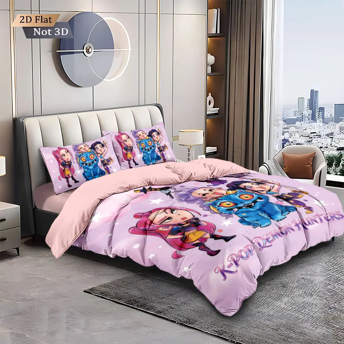 3pcs K-Pop Demon Hunters Printed Chipless Bedding Set Soft and Comfortable Dormitory Bedroom Multiple Sizes Machine Washable