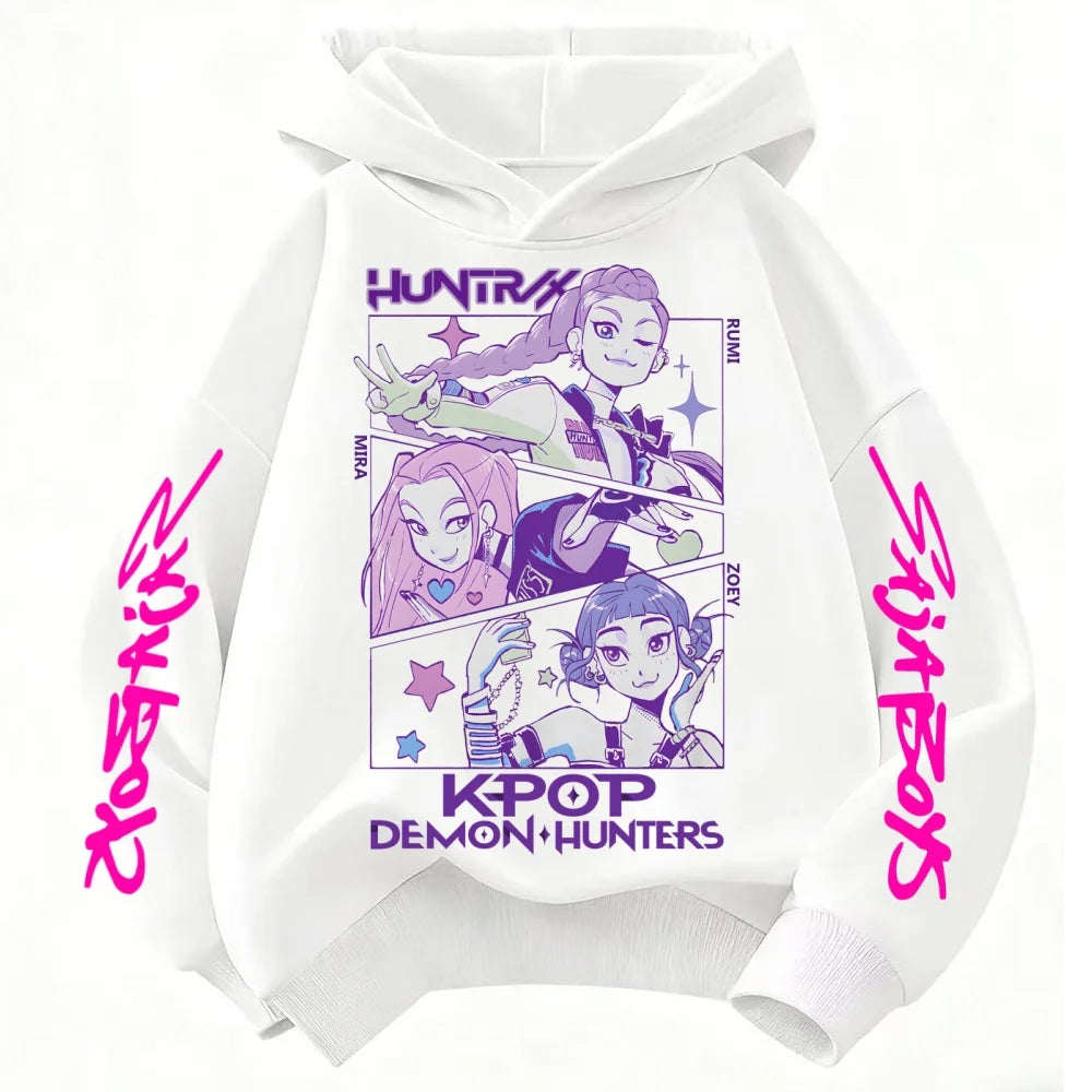 KPop Demon Hunters Huntrix Hoodie Kids Hooded Sweatshirt Baby Girls Pullover Hoodies Boys Fashion Outerwear Children's Clothing
