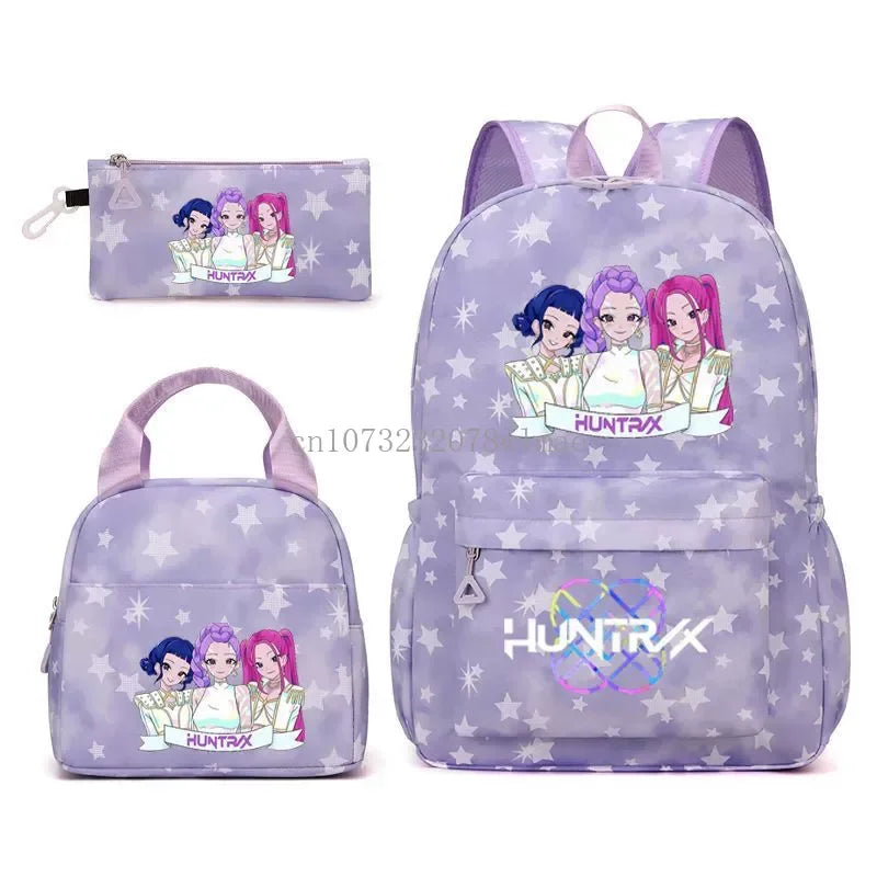 3pcs K-pop Demon Hunters Backpacks Cartoon Anime Schoolbag with A Lunch Bag Waterproof Kids Knapsacks Gifts for Student Rucksack