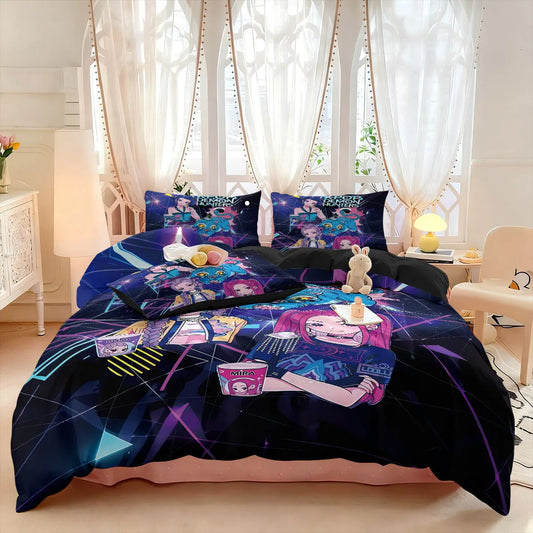3pcs K-Pop Demon Hunters Print coreless Bedding Set Multi Sized Bedding Dormitory duvet Cover, Soft Decoration, Machine Washable