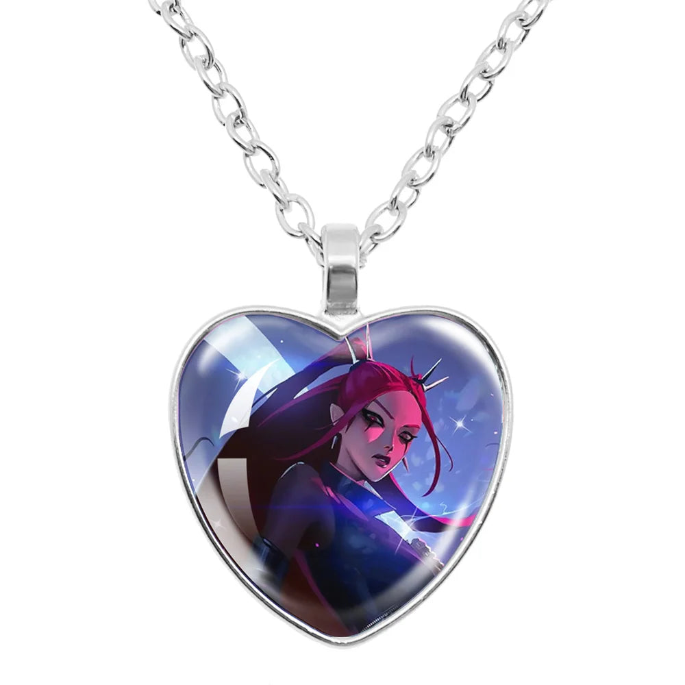 Rumi Zoey Mira Heart Glass Pendant Necklaces KPop Demon Hunters sajaboy Charm Necklace Fans Jewelry Accessories Cosplay Gift