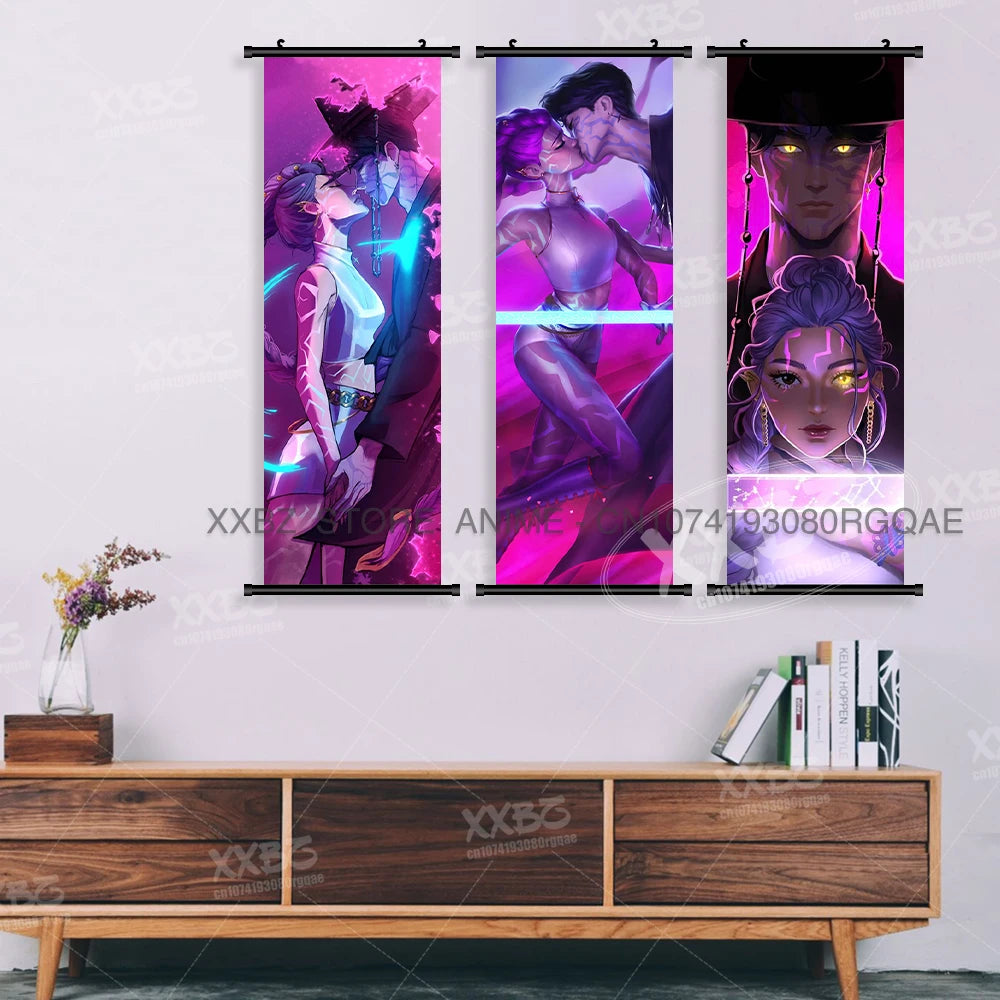 Anime For KPop Demon Hunters Wall Art Canvas Scrolls Pictures Kawaii Character Print Posters Home Decoration Hanging Painting