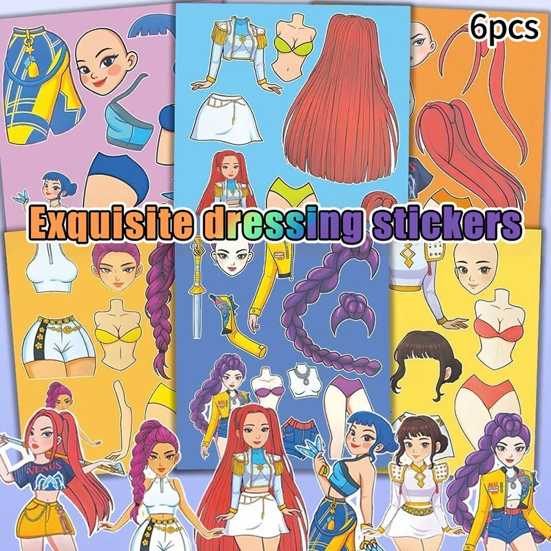 6-16 Sheets Funny Kpop Demon Hunters Make A Face Puzzle Stickers Kid DIY Game Children Education Toy Gift Xmas Newyear Gifts