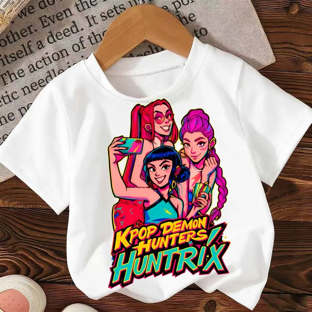 Kids T-Shirt Kpop Demon Hunter HuntrX Graphic Tops Harajuku Korean Boys Girls Streetwear Short Sleeve Tees Children Clothing