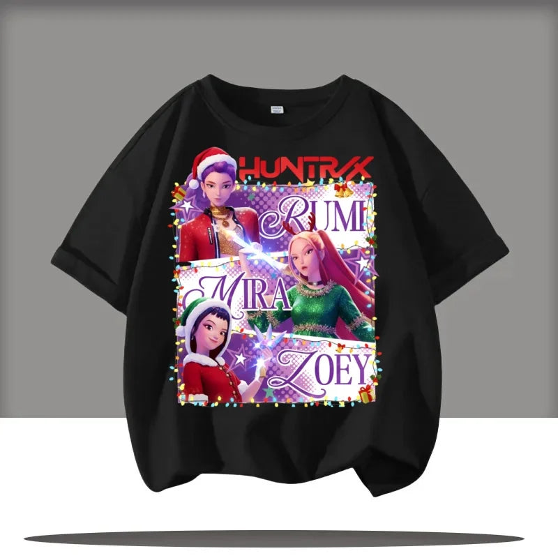 saja boys Short Sleeve T-shirt Cute Kpop Demon Hunters KidsDemon Hunters Children's T Shirt Tiger Harajuku Tshirt for Boys Girls