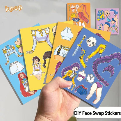 6-16 Sheets Funny Kpop Demon Hunters Make A Face Puzzle Stickers Kid DIY Game Children Education Toy Gift Xmas Newyear Gifts