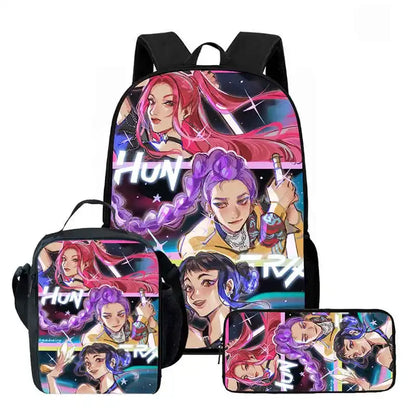 Disney Cartoon KPop Demon Hunters Child School Backpack With Lunch Bags Pencil Bags For,Light Weight Child School Bags