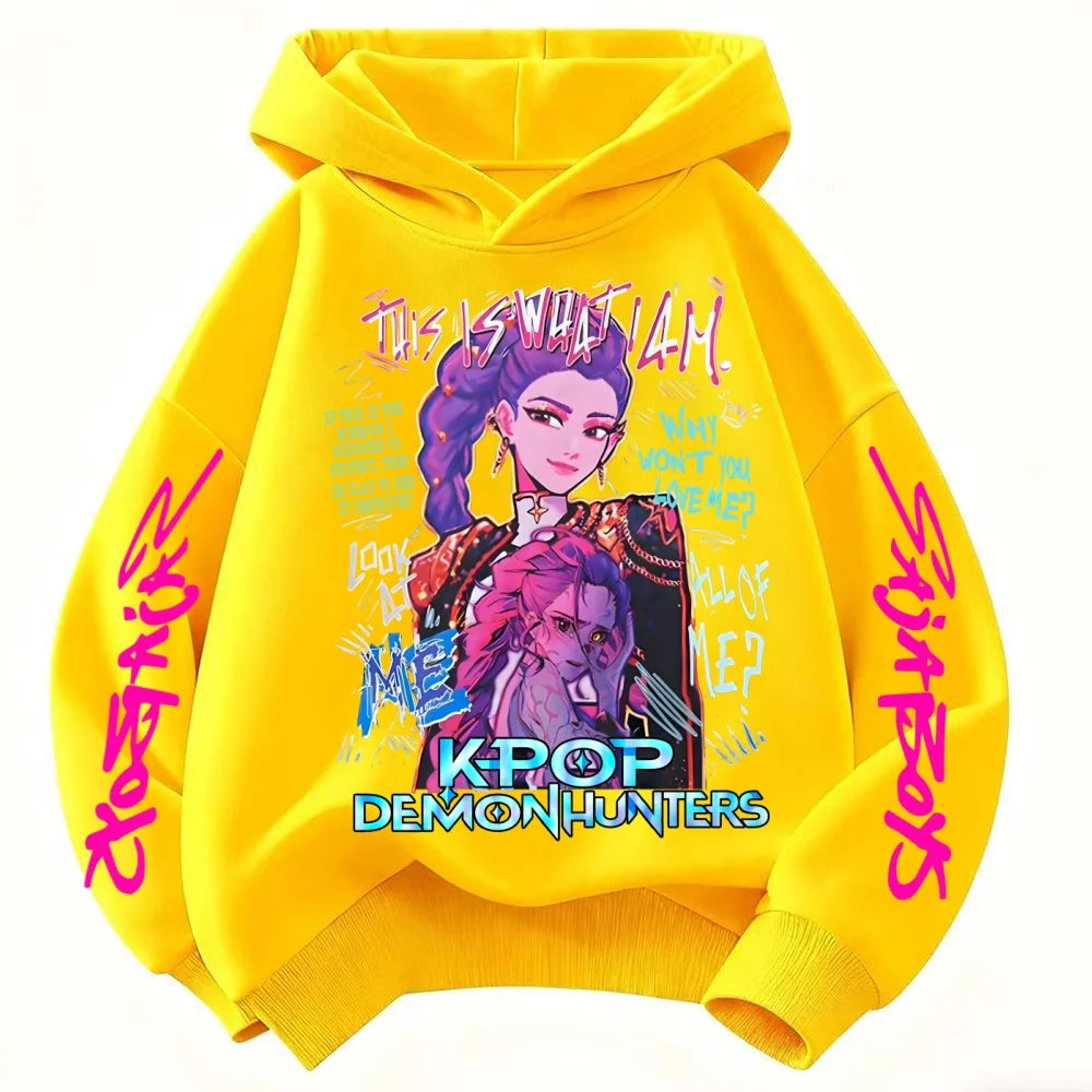 Boys Fashion Casual Tops Casual Black Clothing New Saja Boys Derpy KPop Demon Hunter Cartoon Boy Hooded Sweatshirt Warm Wave