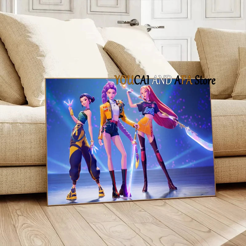 New K-Pop Girls Group Demon Hunters Art Fans Artwork Music Movie Anime Kpop Poster Canvas Painting Wall Pictures Fans Home Decor