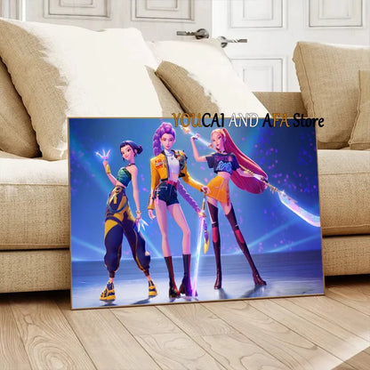 New K-Pop Girls Group Demon Hunters Art Fans Artwork Music Movie Anime Kpop Poster Canvas Painting Wall Pictures Fans Home Decor