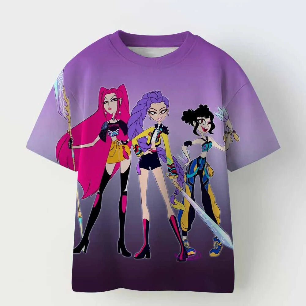 Kpop Demon Hunters Children's Clothing Short Sleeve T-shirt Kpop Demon Hunters Tiger Harajuku Tshirt for Boys Girls Gift