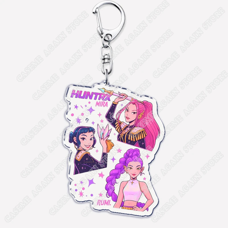 Cute Kpop Band Demon Hunters Huntrix Saja Boys Keychains for Accessories Jewelry Rumi Zoey Jinu Derpy Tiger Keyrings Fans Gifts
