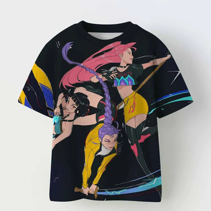 Kids T-shirt KPop Demon Hunters Print Fashion Casual Tops 2025 Movie Crew Neck Cartoon Girls Boys Tee Casual Baby Girl Clothes