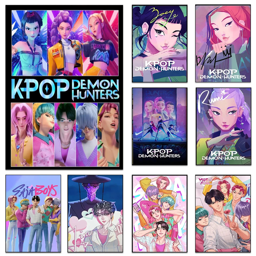 Saja Boys K Pop Demon Hunters Movie Poster Print For Bedroom Living Room Decor Cartoon Music Band Canvas Painting Wall Art