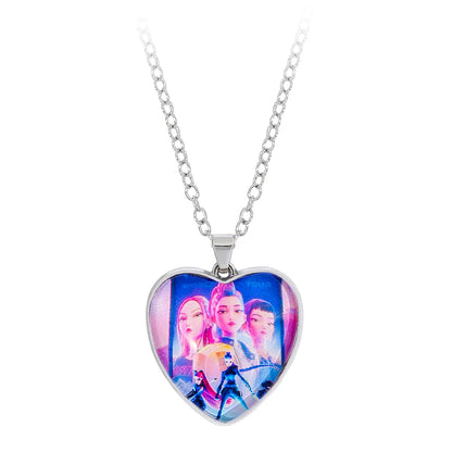 Cartoon K-Pop Demon Hunter Creative Heart Design Necklace Pendant Rumi Mira Zoey Fashion Jewelry Accessories for Fans Gift