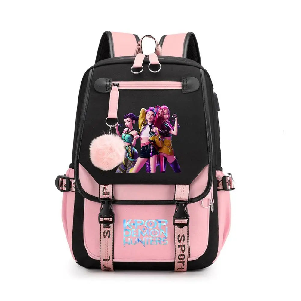 KPop Demon Hunters Backpack Teenagers Daily Backpack Hot Movie Huntrix Demon Hunters 2025 Laptop Usb Port Bag For Girl Boy