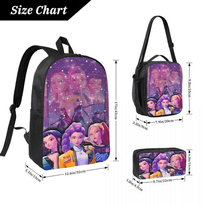Kpop Demon Hunters Huntrix Movie Backpack Lunch Box Pen Bags for Boys Girls Kindergarten Backpacks Cute School bag Bookbag Set