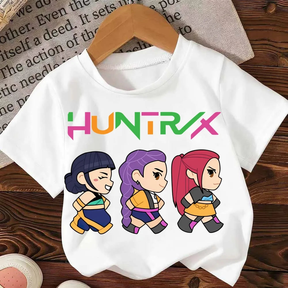 Kids T-Shirt Kpop Demon Hunter HuntrX Graphic Tops Harajuku Korean Boys Girls Streetwear Short Sleeve Tees Children Clothing