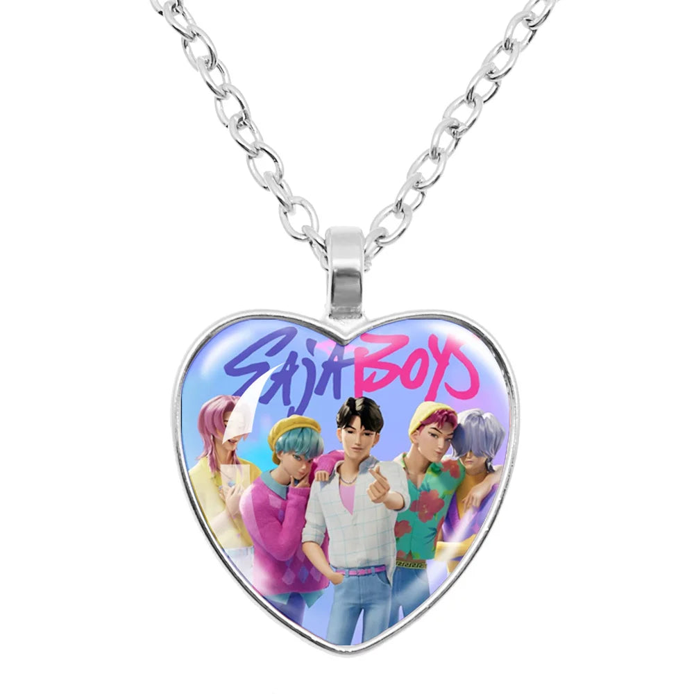 Rumi Zoey Mira Heart Glass Pendant Necklaces KPop Demon Hunters sajaboy Charm Necklace Fans Jewelry Accessories Cosplay Gift