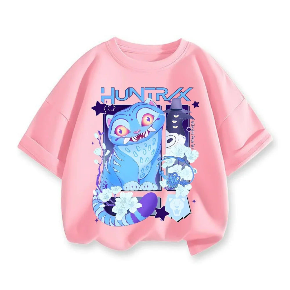 Kpop Demon Hunters Children's Clothing Short Sleeve T-shirt Cute Rumi Zoey Mira Shirts Harajuku Tops for Boys Girls Clothes Gif