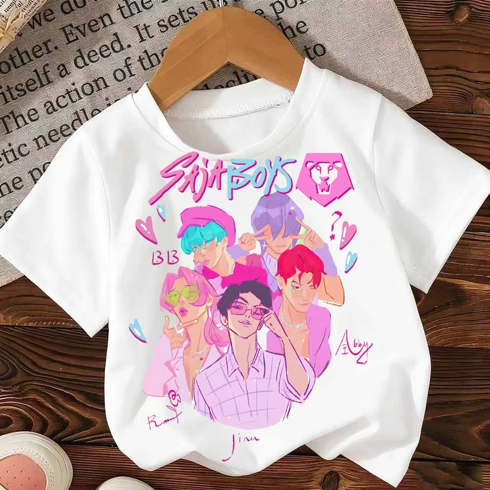 Huntrix Kpop Demon Hunters T-Shirt for Boys Girls Cotton Fans Gift Summer Crew Neck Short Sleeve Tees Fashion Kids T-shirt