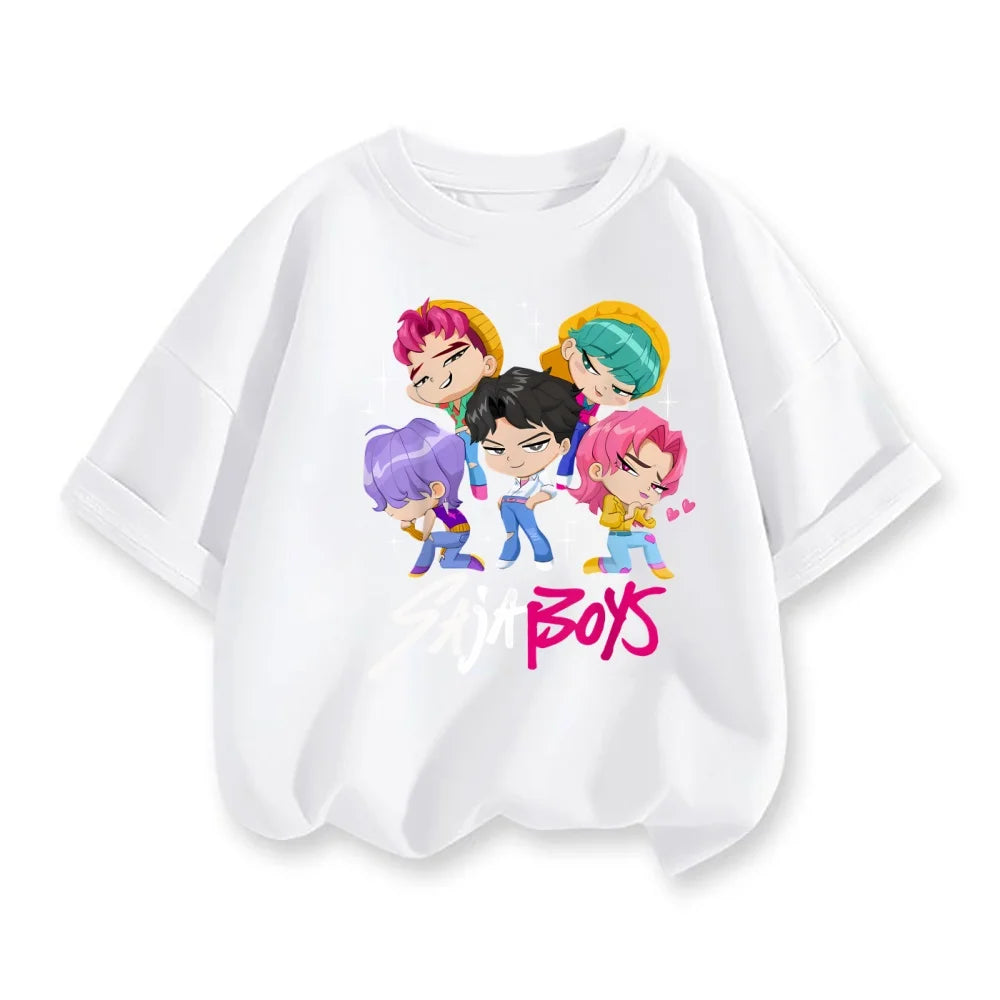 Y2K KPop Demon Hunters Kids T-shirt Cartoon Figure Printed Tops Tees Boys Girls Casual Short Sleeve Tshirt Children's Clothing