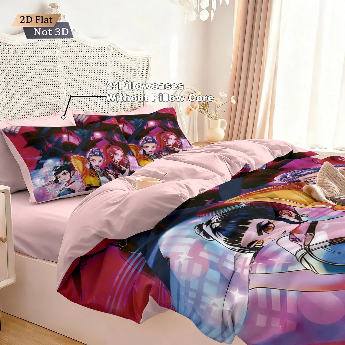 3pcs K-Pop Demon Hunters Chipless Quilt Set, Multi Size Bedrooms, Dormitory Bedding Decoration, Machine Washable