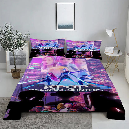 K-Pop D-Demon Hunters 3D Digital Flat sheet set Printing Bedroom Bed Sheet Pillowcase Bedding Kit for Home Decor