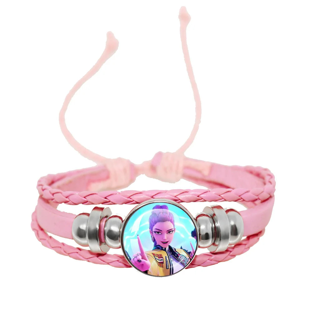 KPop Demon Hunters Pink Handmade Glass Bracelet Huntr-x Rumi Zoey Mira Bangles Jewelry Accessories Fans Couples Gift